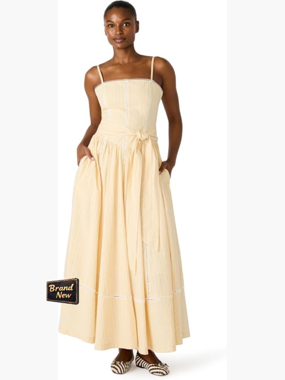 Striped Square Neck Sleeveless Maxi Dress with Back Zipper, Spring/Summer